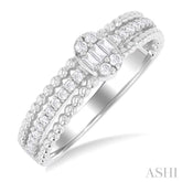 1/3 ctw Oval Shape Ball Bead Shank Fusion Baguette and Round Cut Diamond Fashion Band in 14K White Gold
